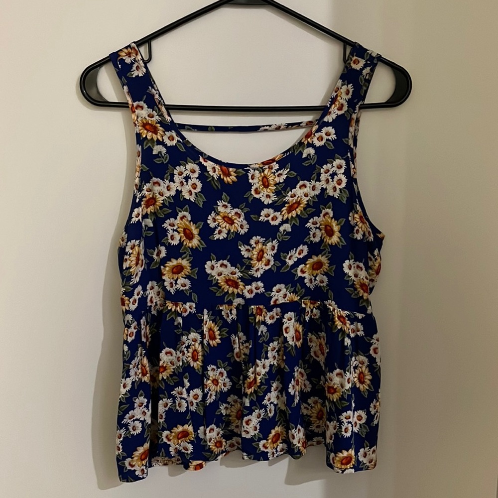 Blue floral tank blouse